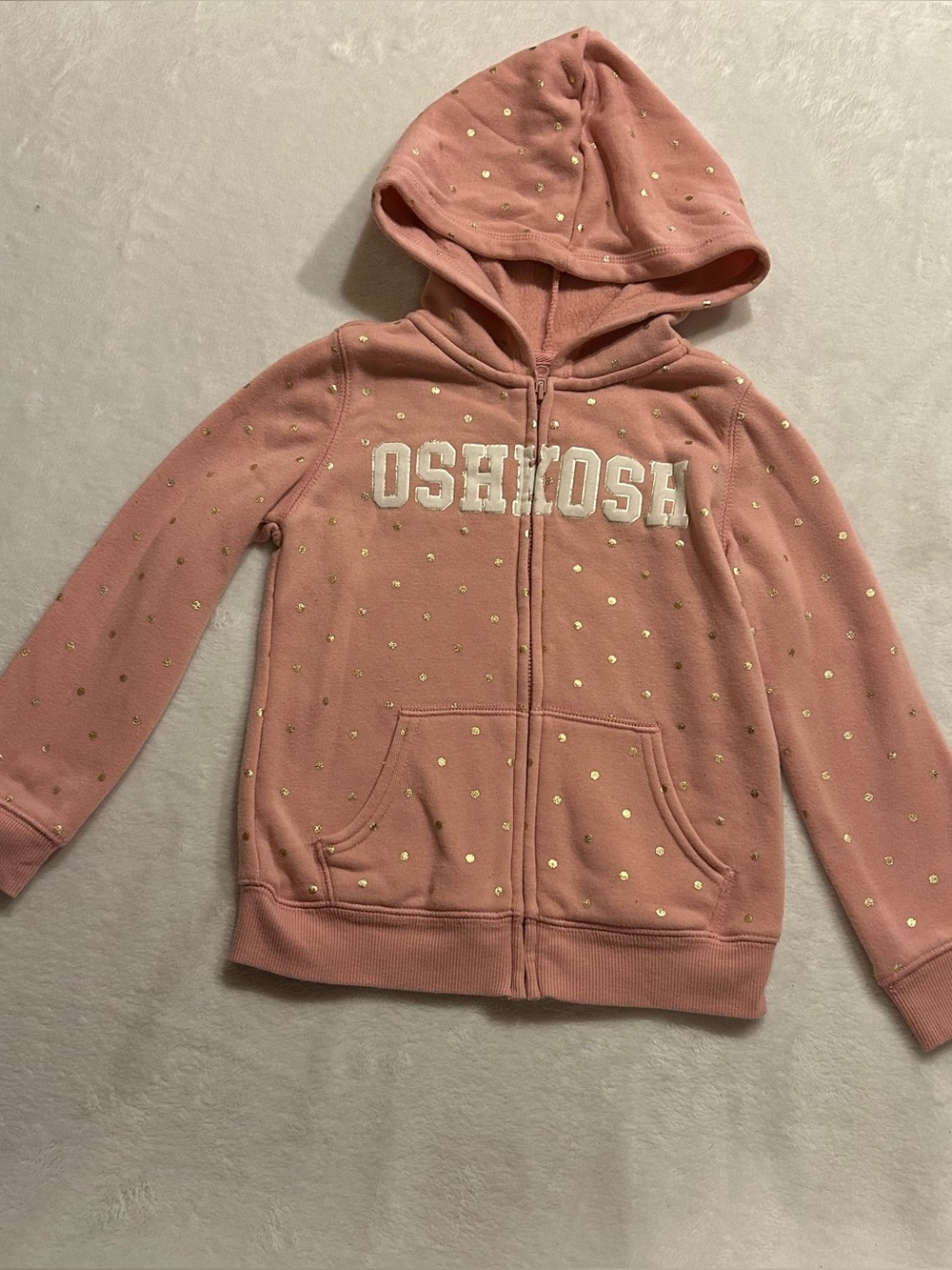 OshKosh Girls Pink/Gold Polka Dot Full Zip lightweight Hoodie w/ Pockets 5t